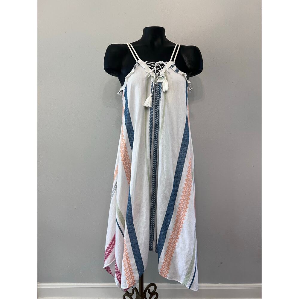 Red Carter Halter Maxi Dress Sz S White‎ Colorful Stripe Asymmetric Boho Beach